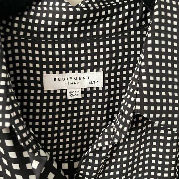 Equipment Essential Patchwork Pattern Long Sleeve Button Up Shirt Black White XS - Picture 9 of 9